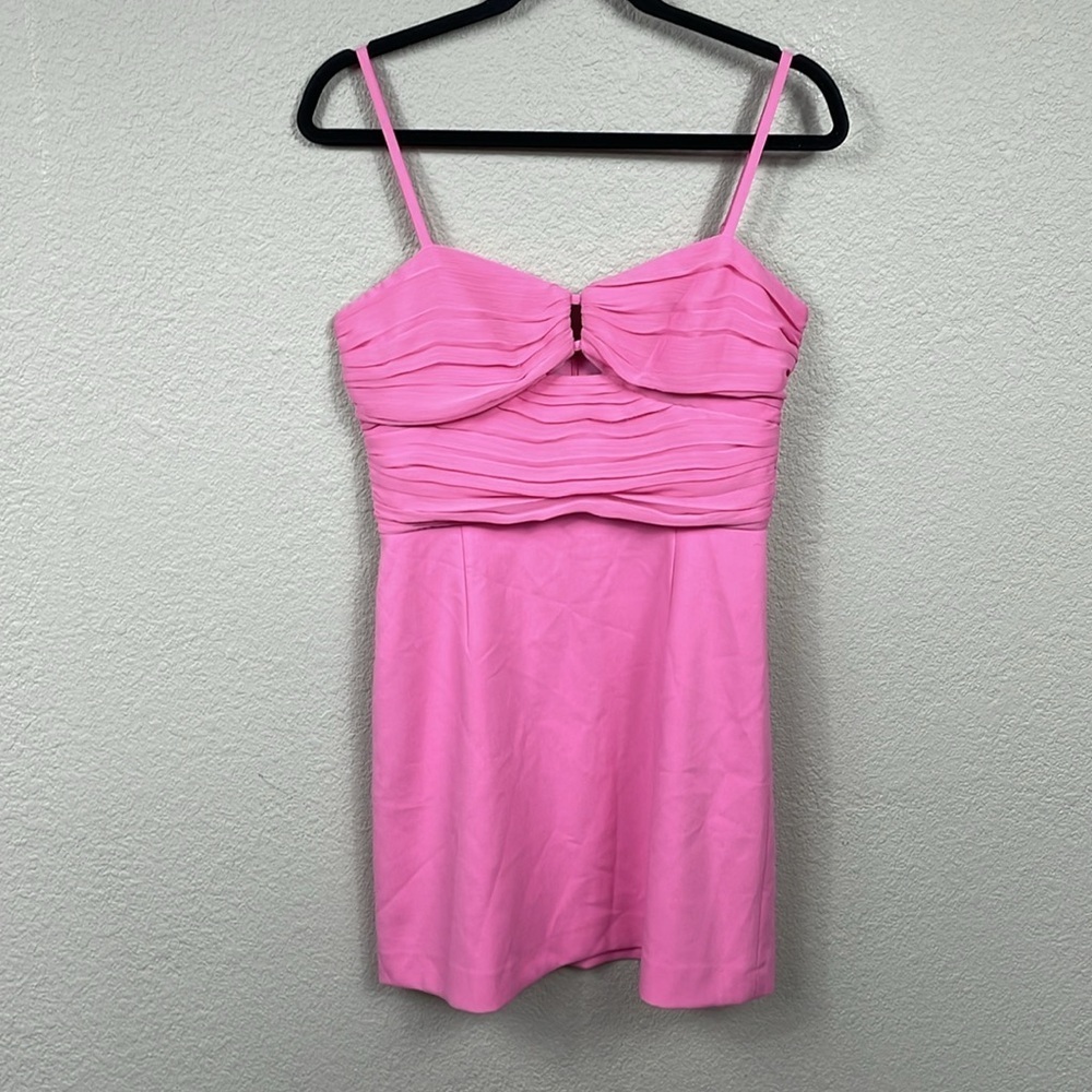 New French Connection Whisper Strappy Tulle Dress In Aurora Pink Cut Out Sz 6 - Picture 2 of 14